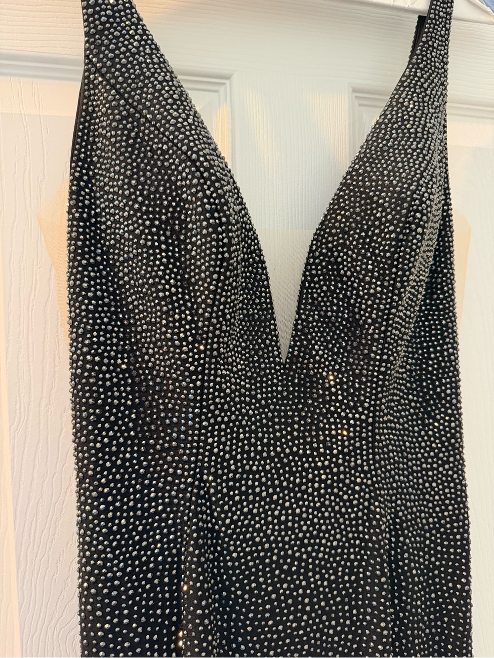 Sherri Hill Black Crystal-Embellished V-Neck Maxi Gown - Picture 4 of 6